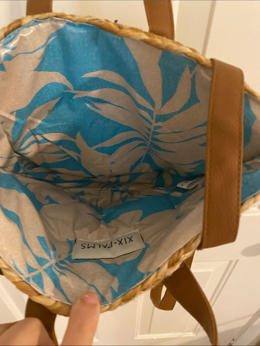 Woven Straw Tote Bag with Brown Leather Straps - Picture 2 of 3